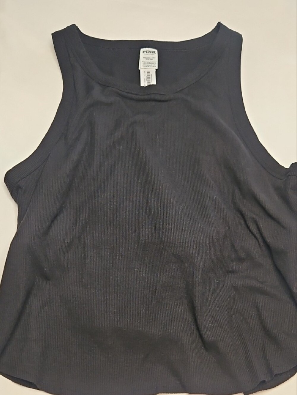 PINK Victoria's Secret Black Ribbed Cropped Tank w/ Shelf Bra XXL NWT - Picture 3 of 9